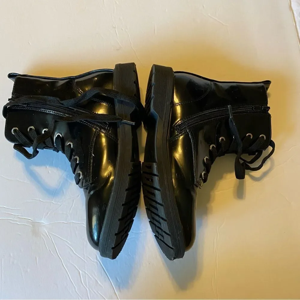 Thereabouts Girls Reese Combat Boots faux Leather glossy Lace Up zipper side 3